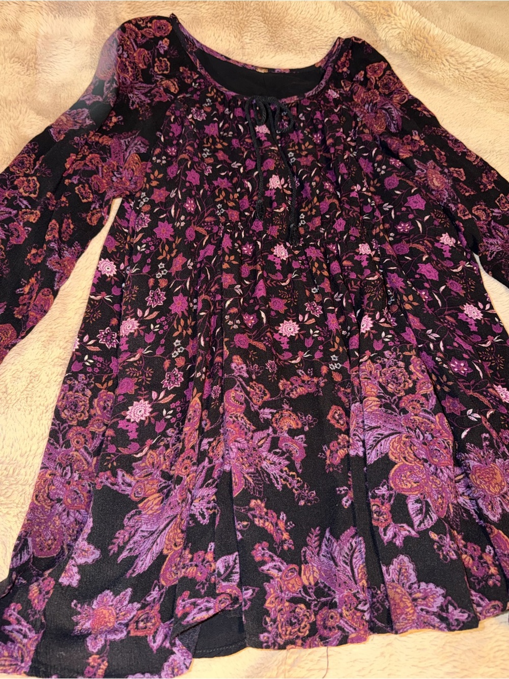 Free People Black Dress with Purple & Pink Floral Print